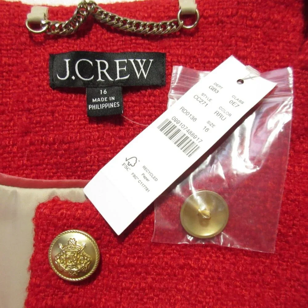 NWT J.Crew Isabelle Lady Jacket in Radiant Ruby Red Tweed 16 $248 - Picture 8 of 8